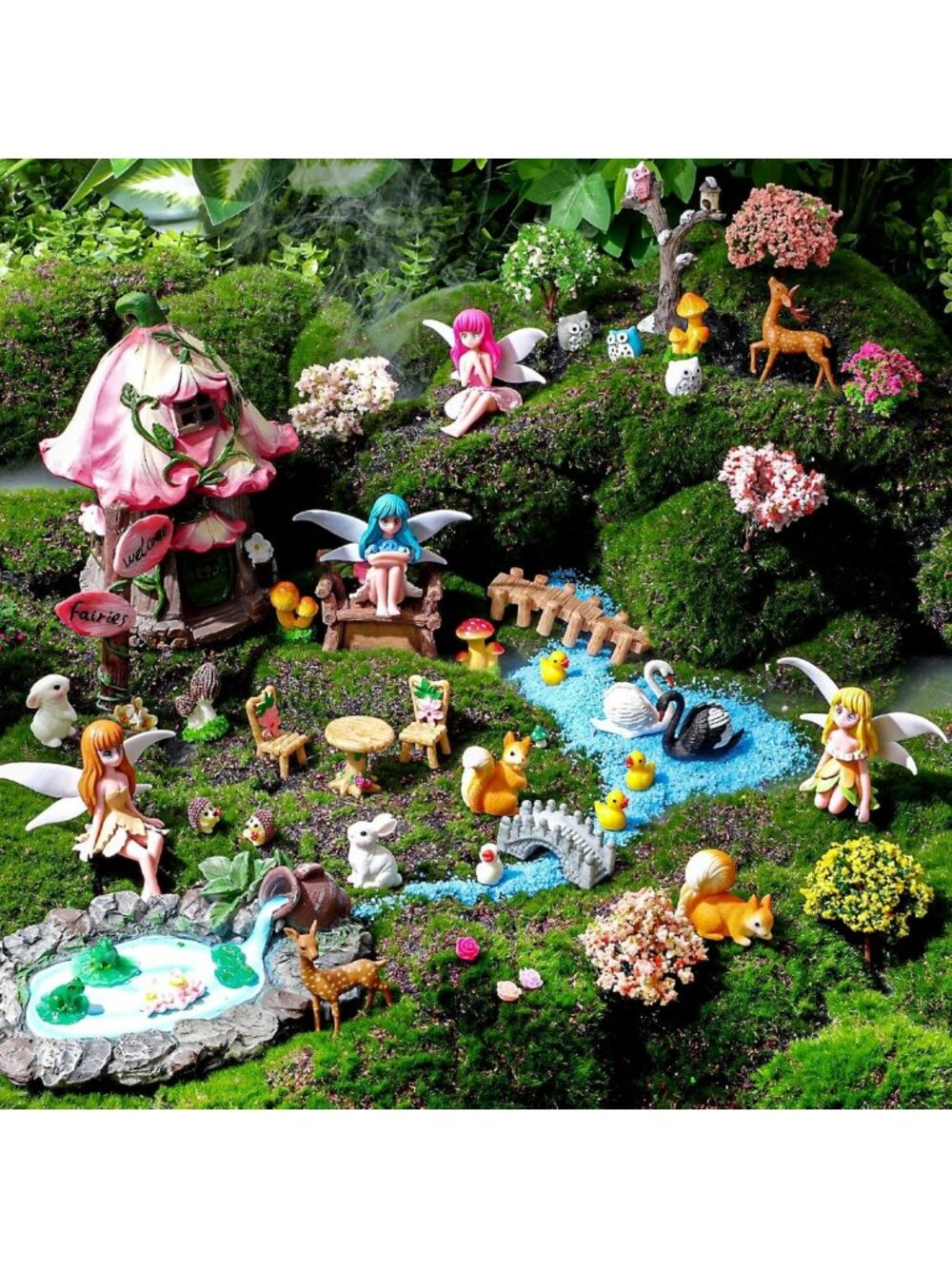 106 Pcs Fairy Garden Figurines Kit - Resin Accessories for Outdoor Terrarium